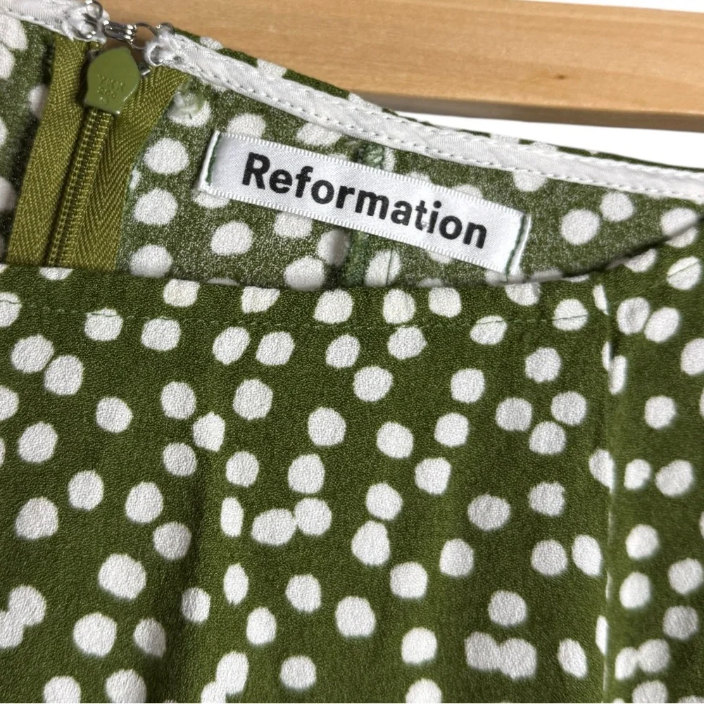 Reformation Zoe Skirt Moiret Green Polka Dot - Picture 6 of 9